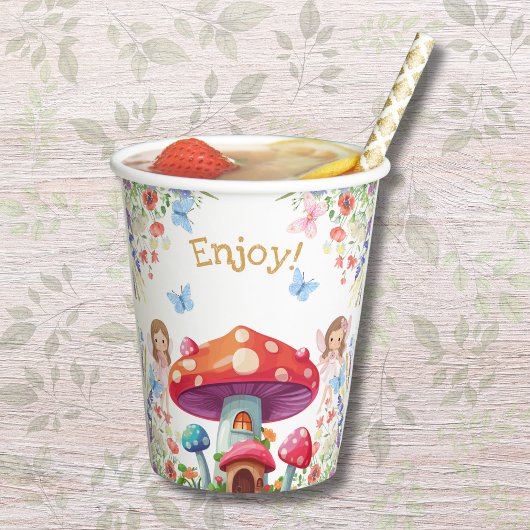 ピンクフローラガールフェアリー誕生日パーティー 紙コップ