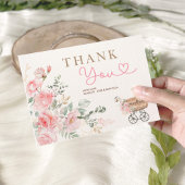 ピンクフローラガールベビーキャリッジシャワーありがとう エンクロージャーカード