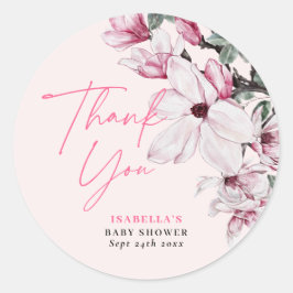 ピンクフローラガールベビーシャワーありがとう ラウンドシール