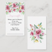 ピンクフローラガールベビーシャワーおむつラッフル エンクロージャーカード (正面/裏面)