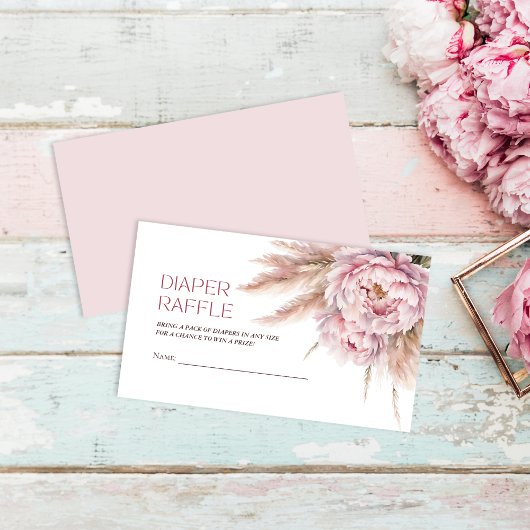 ピンクフローラガールベビーシャワーおむつラッフル エンクロージャーカード
