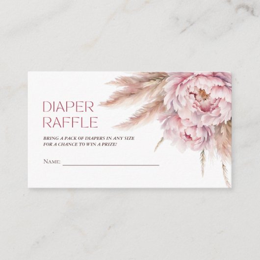 ピンクフローラガールベビーシャワーおむつラッフル エンクロージャーカード (正面)