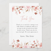 ピンクフローラガールベビーシャワーサンキューカード 招待状 (正面/裏面)