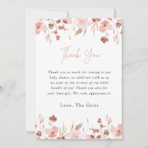 ピンクフローラガールベビーシャワーサンキューカード