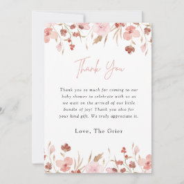 ピンクフローラガールベビーシャワーサンキューカード 招待状