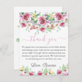 ピンクフローラガールベビーシャワーサンキューカード 招待状 (正面/裏面)