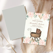 ピンクフローラガールベビーシャワーテンプレートヴィンテージ 招待状