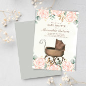 ピンクフローラガールベビーシャワーテンプレートヴィンテージ 招待状