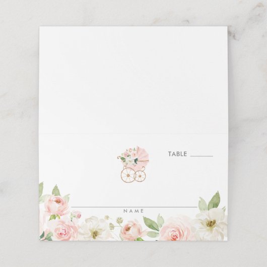 ピンクフローラガールベビーシャワー折り畳み座席表 プレイスカード (外部開封)