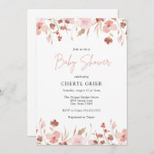 ピンクフローラガールベビーシャワー招待状カード 招待状 (正面/裏面)