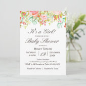 ピンクフローラガールベビーシャワー招待状 招待状 (スタンド正面)