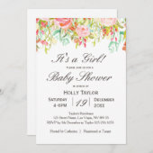 ピンクフローラガールベビーシャワー招待状 招待状 (正面/裏面)