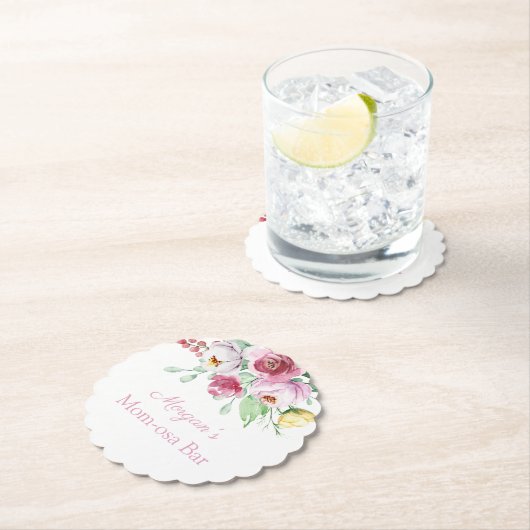 ピンクフローラガールベビーシャワー紙バーコースター ペーパーコースター (インサイチュ)