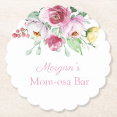 ピンクフローラガールベビーシャワー紙バーコースター ペーパーコースター (正面)