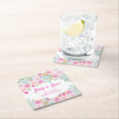 ピンクフローラガールベビーシャワー スクエアペーパーコースター (インサイチュ)