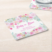 ピンクフローラガールベビーシャワー スクエアペーパーコースター (アングル)