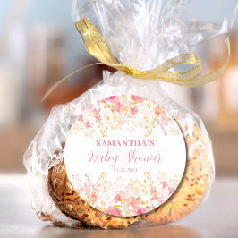 ピンクフローラガールベビーシャワー ラウンドシール