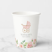 ピンクフローラガールベビーシャワー 紙コップ (裏面)