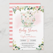 ピンクフローラガールラムベビーシャワー 招待状 (正面/裏面)
