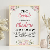 ピンクフローラガール誕生日タイムカプセルサイン ポスター
