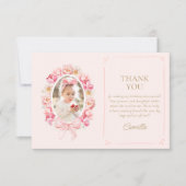 ピンクフローラガール誕生日写真 サンキューカード (正面)