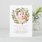 ピンクフローラガール1st誕生日招待状 |写真 招待状 (スタンド正面)