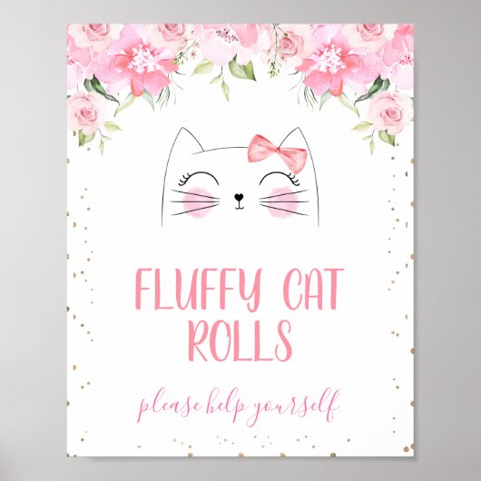 ピンクフローラキッテン顔とボウ誕生日標識 ポスター (正面)