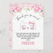 ピンクフローラキッテン顔誕生日サンキューカード 招待状 (正面/裏面)