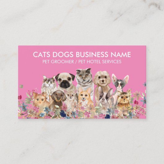 ピンクフローラキャッツドッグズペットトリマー 名刺 (正面)
