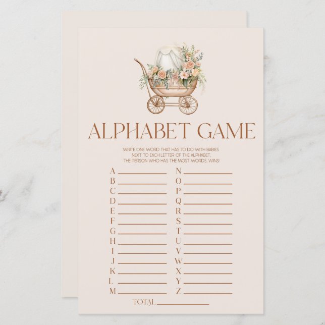 ピンクフローラキャリッジアルファベビーシャワーゲーム (正面/裏面)