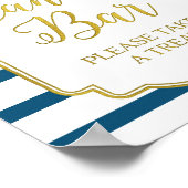 ピンクフローラキャンディバーサイン金ゴールドネイビーブルーストライプズ ポスター (角)