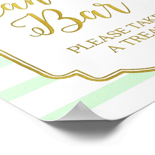 ピンクフローラキャンディバーサイン金ゴールドミントストライプ ポスター (角)