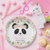 ピンクフローラキュートパンダ誕生日ベビーパーティー ペーパープレート (パーティー)