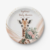 ピンクフローラキラフェサファリベイビーシャワー紙プレート ペーパープレート (正面)