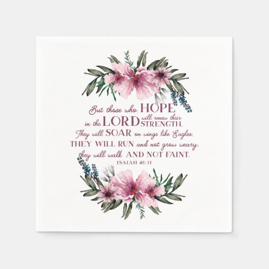 ピンクフローラキリスト教聖書聖句イザヤ40 スタンダードカクテルナプキン (正面)