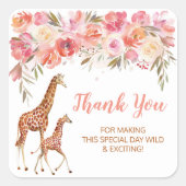 ピンクフローラキリンありがとうステッカー スクエアシール (正面)