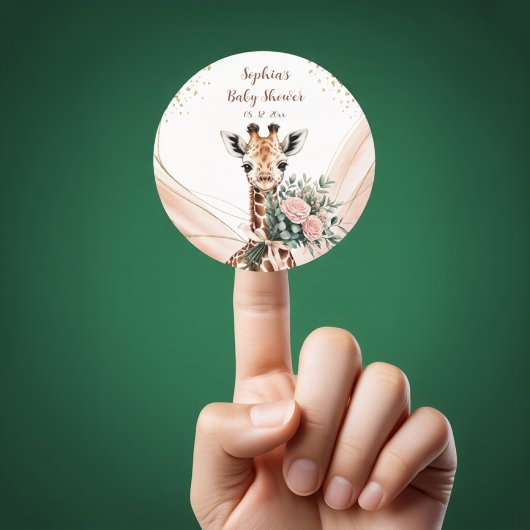 ピンクフローラキリンSafari赤ちゃんシャワーお気に入りスティック ラウンドシール