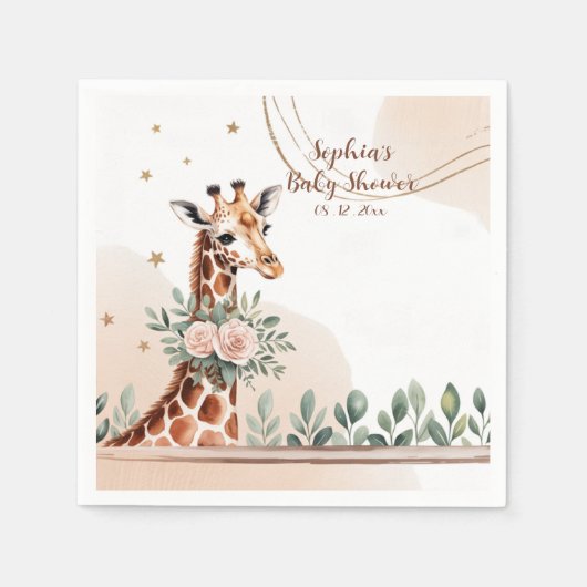 ピンクフローラキレーフサファリベイビーシャワー スタンダードカクテルナプキン (正面)