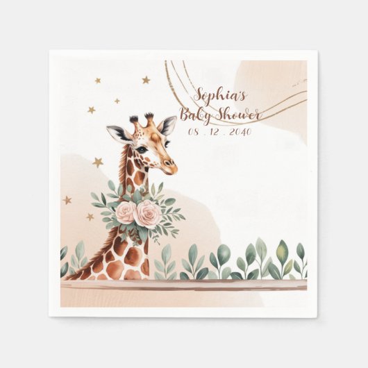 ピンクフローラキレーフサファリベイビーシャワー スタンダードカクテルナプキン (正面)