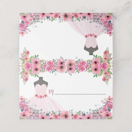 ピンクフローラキンセアニェラドレスパーティー 空白の プレイスカード (外部開封)