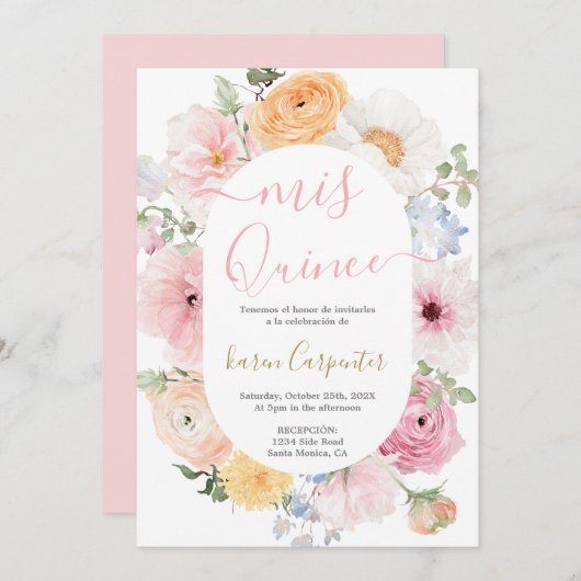 ピンクフローラキンセアニェラ招待状 招待状 (正面/裏面)