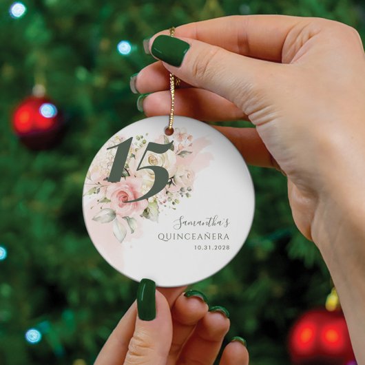 ピンクフローラキンセアニェラ15誕生日緑 セラミックオーナメント