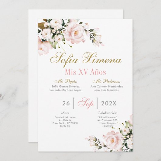 ピンクフローラキンセアニェラ 招待状 (正面/裏面)