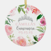 ピンクフローラキンセアニラシルバーティアラクリスマス セラミックオーナメント (正面)