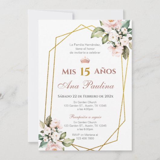 ピンクフローラキンセアニラスペインの招待状 招待状 (正面)