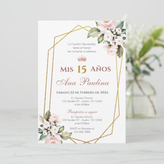 ピンクフローラキンセアニラスペインの招待状 招待状 (スタンド正面)