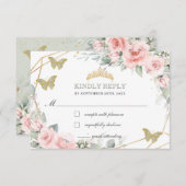 ピンクフローラキンセアニラセージグリーン蝶 出欠カード (正面/裏面)