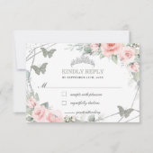 ピンクフローラキンセアニラセージグリーン蝶 出欠カード (正面)