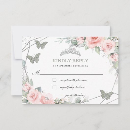 ピンクフローラキンセアニラセージグリーン蝶 出欠カード (正面)