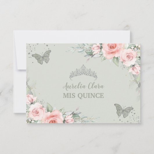 ピンクフローラキンセアニラセージグリーン蝶 出欠カード (裏面)